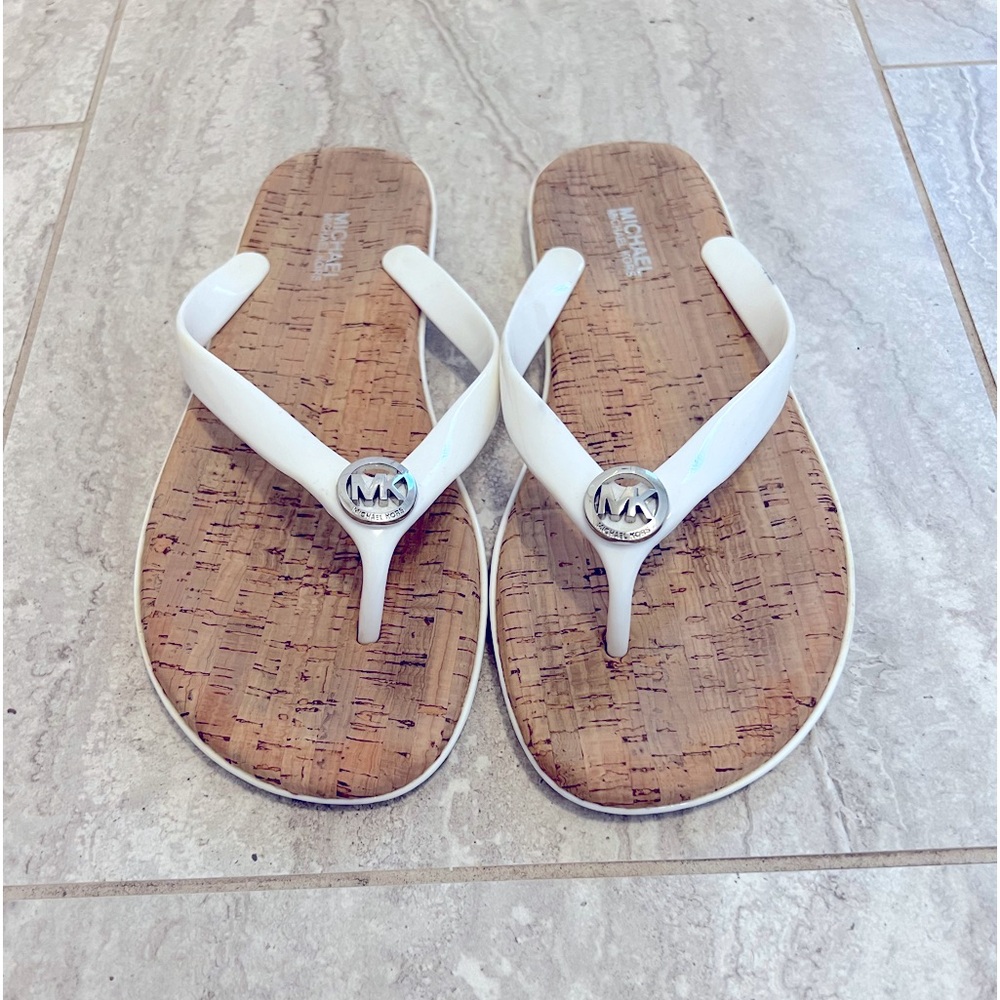 Michael Kors Womens Cork Sole PVC Sandals/Flip Flops White Size 7
